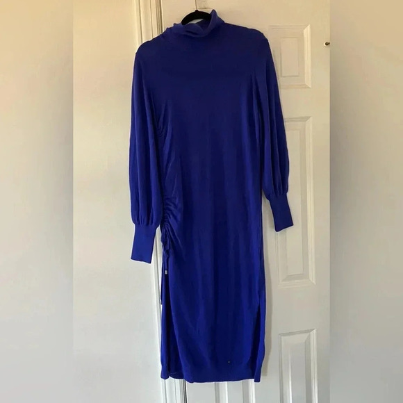 NWT TED BAKER LONDON AAVVAA Sweater Turtleneck Dress Blue Ruched Ted 2 = US 6 - Picture 7 of 13